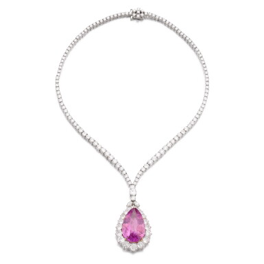 View full screen - View 1 of Lot 759. Pink sapphire and diamond necklace.