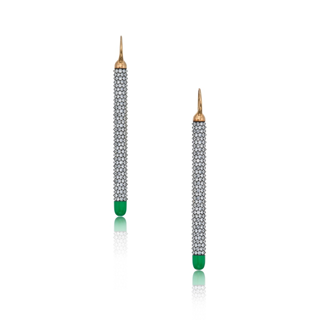 View full screen - View 1 of Lot 235. Pair of Diamond and Ceramic 'Cigarette' Earrings.