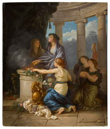 View full screen - View 1 of Lot 561. Vestals making a sacrifice in the interior of a temple.