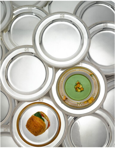 View full screen - View 1 of Lot 35. A SET OF EIGHTEEN GEORGE III SILVER DINNER PLATES, ROBERT GARRARD, LONDON, 1807.