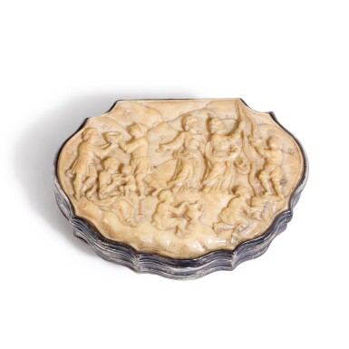 View full screen - View 1 of Lot 19. A silver-mounted carved ivory snuff box, probably Flemish, 18th century.