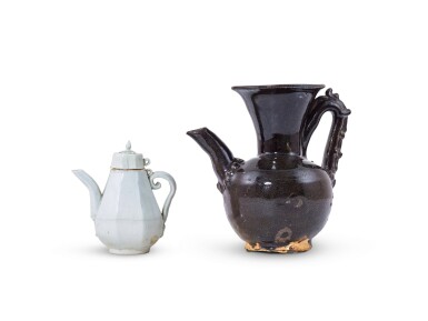 View full screen - View 1 of Lot 5096. A black-glazed ewer and a small Qingbai ewer and cover Song dynasty 宋 黑釉執壺及青白釉連蓋執壺一組兩件.