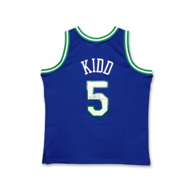 View full screen - View 1 of Lot 19. Jason Kidd Dallas Mavericks 1994-1995 Replica Signed Hardwood Classic Edition Jersey .