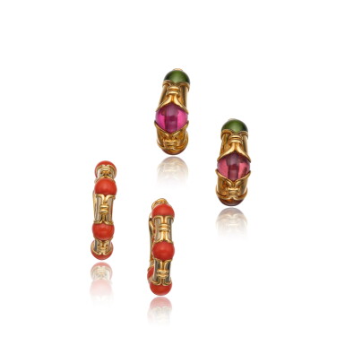 View full screen - View 1 of Lot 333. Two Pairs of Gold and Gem-Set Earclips.