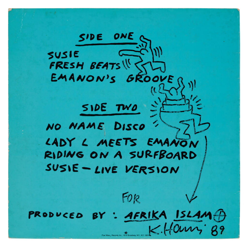 View full screen - View 1 of Lot 25. Afrika Islam's personal copy of "The Baby Beat Box" by Emanon, signed and inscribed to him by Haring, with original drawings by him in 1989.