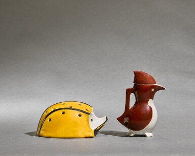 View full screen - View 1 of Lot 117. Hedgehog Flower Holder and Penguin Jug.
