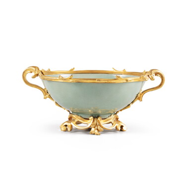 View full screen - View 1 of Lot 180. A gilt-bronze mounted porcelain vase, the porcelain Kangxi (1662-1722), the mounts Louis XV style, 19th century | Coupe en céladon d'époque Kangxi (1662-1722) à monture de bronze doré de style Louis XV, XIXe siècle.