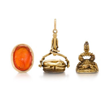 View full screen - View 1 of Lot 3. Three Hardstone Fobs, 18th - 19th Century.