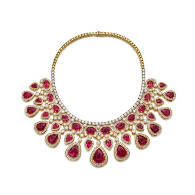 View full screen - View 1 of Lot 1815. Rubellite and Diamond Necklace | 紅碧璽 配 鑽石 項鏈 .