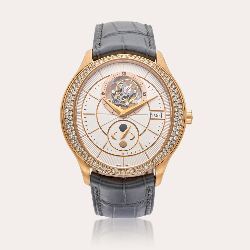 View full screen - View 1 of Lot 319. Reference G0A39116 Gouverneur | A pink gold and diamond-set tourbillon wristwatch with moon phases, Circa 2015.