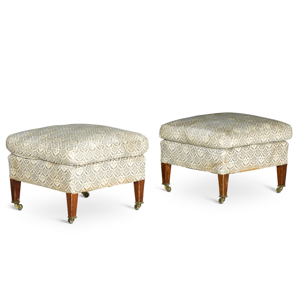View full screen - View 1 of Lot 103. A pair of Edwardian mahogany footstools by Howard & Sons, circa 1910.
