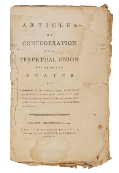 View full screen - View 1 of Lot 1304. Articles of Confederation | "The said states hereby severally enter into a firm league of friendship".