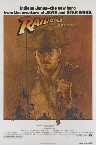 View full screen - View 1 of Lot 232. RAIDERS OF THE LOST ARK (1981) POSTER, US, SIGNED BY HARRISON FORD.