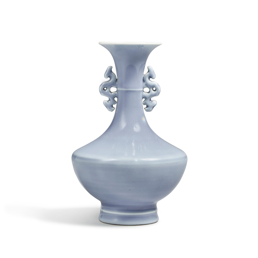 View full screen - View 1 of Lot 4. A small clair-de-lune-glazed handled vase, 20th century.