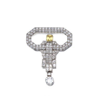 View full screen - View 1 of Lot 491. Colored Diamond and Diamond Brooch, France.