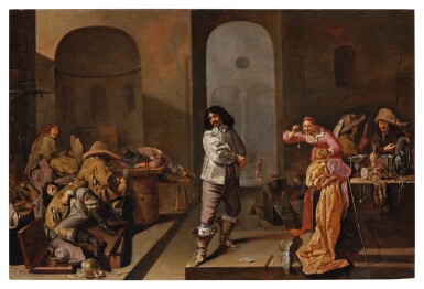 View full screen - View 1 of Lot 314. Guardroom Interior with Sleeping Soldiers, a Raiding Party, and Looted Treasure.