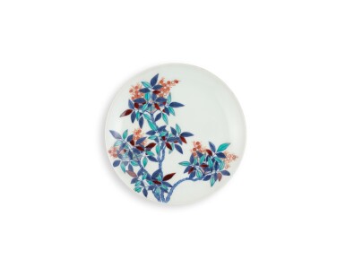 View full screen - View 1 of Lot 2115. A porcelain dish, Nabeshima ware, Hizen, Edo period, circa 1678-1681 | 色絵南天文皿 肥前 鍋島藩窯 江戸時代中期 1678~1681年.