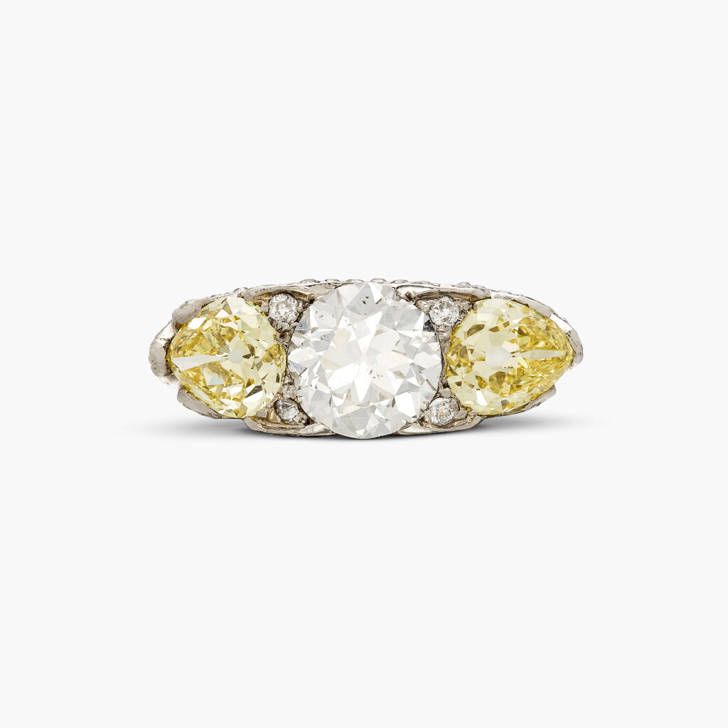 View full screen - View 1 of Lot 307. Diamond, Fancy Vivid Yellow Diamond and Fancy Intense Yellow Diamond Ring .