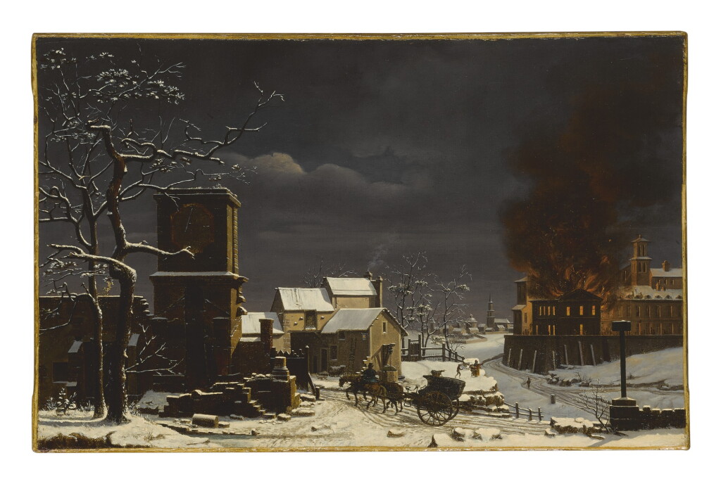 View full screen - View 1 of Lot 31. ETIENNE BOUHOT | A FIRE IN A WINTER LANDSCAPE.