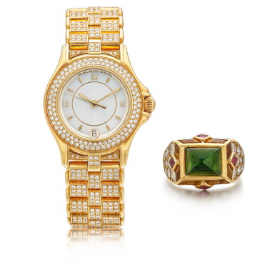 View full screen - View 1 of Lot 1633. Diamond Wristwatch; and Tourmaline and Diamond Ring | Mauboussin | 鑽石 腕錶 及 碧璽 配 鑽石 戒指.