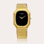 Reference 3729 | A yellow gold wristwatch with onyx dial and later gold bracelet, Circa 1981