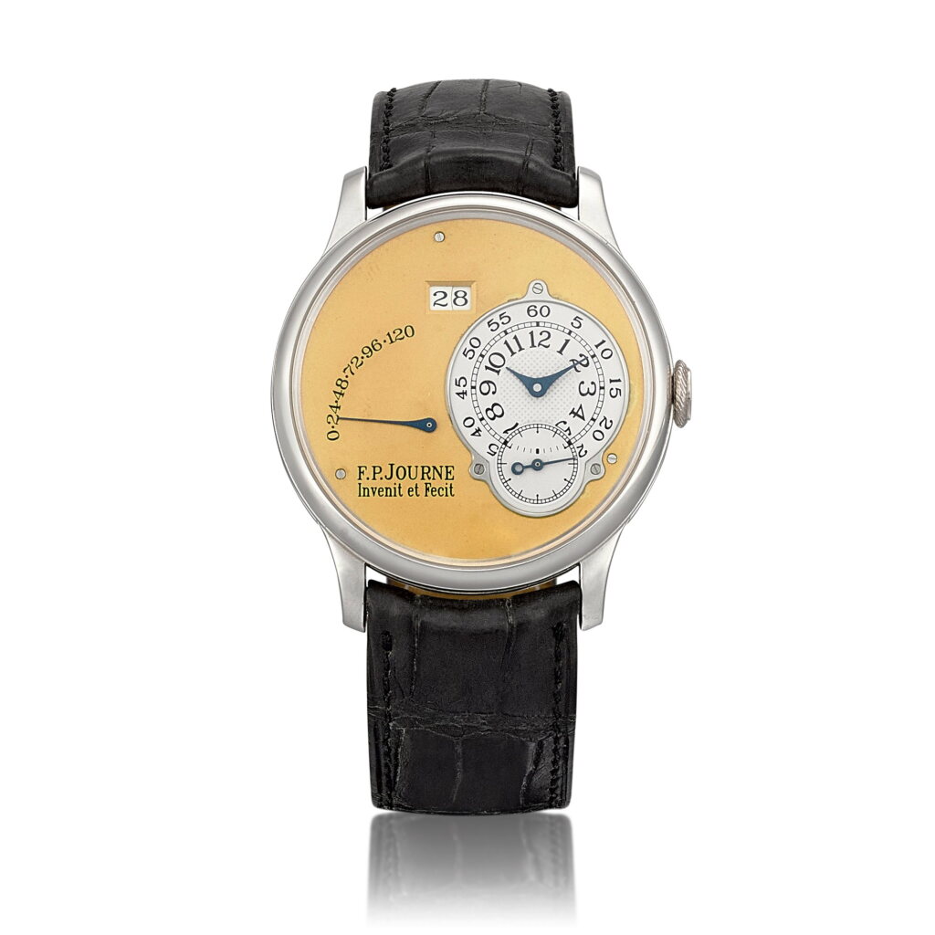 View full screen - View 1 of Lot 2138. Octa Réserve de Marche | A platinum wristwatch with date, power reserve indication and brass movement, Circa 2002 | F. P. Journe | 鉑金腕錶,備日期、動力儲備顯示及銅製機芯,約2002年製.