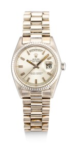 ROLEX | DAY DATE, REFERENCE 1803 A WHITE GOLD WRISTWATCH WITH DAY, DATE AND BRACELET, CIRCA 1972