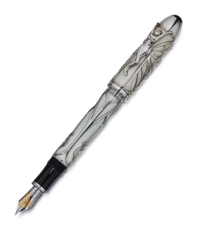 View full screen - View 1 of Lot 87. MONTBLANC | A WHITE GOLD AND OPALINE RESIN FOUNTAIN PEN, CIRCA 2005.