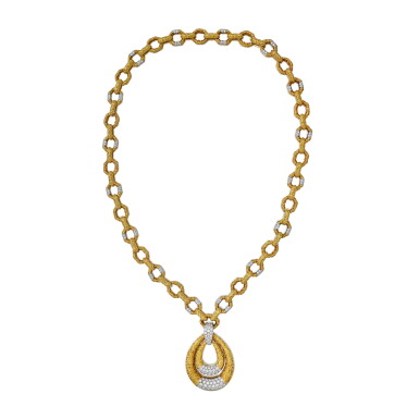 View full screen - View 1 of Lot 6. Gold and Diamond Necklace-Bracelet Combination.