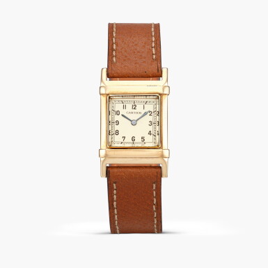 View full screen - View 1 of Lot 2488. Retailed by Cartier New York | A rectangular yellow gold ‘waterproof’ wristwatch, Circa 1937-40.