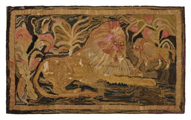 View full screen - View 1 of Lot 100. An American 'Lion' Pictorial Hooked Rug, probably Ebenezer Ross & Co., Ohio, Circa 1900.