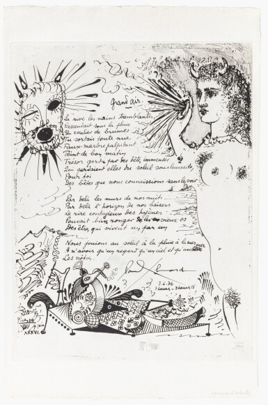 View full screen - View of Les Yeux fertiles. 1936. Broché. Exemplaire de Dora Maar avec bel envoi d'Éluard. Avec la rare gravure de Picassà réservée aux 10 exemplaires de tête..