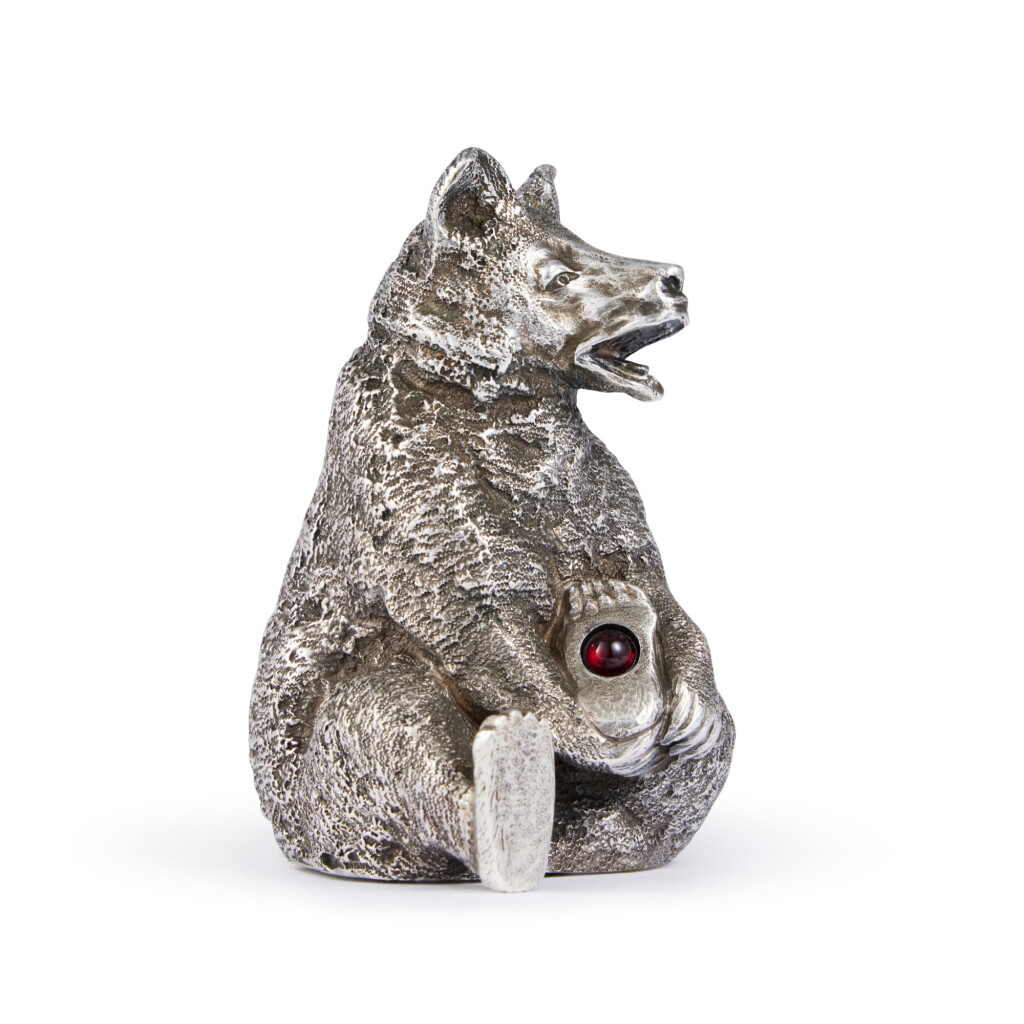 View full screen - View 1 of Lot 1213. A Fabergé Gem-Set Silver Bell Push in the Form of a Bear, Moscow, 1908-1917.