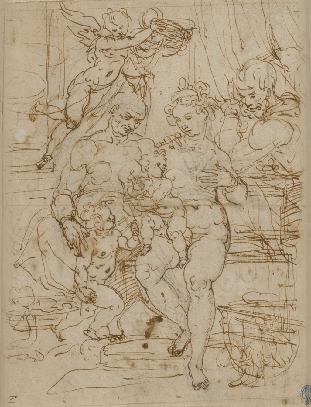 View full screen - View 1 of Lot 181. Recto: The Holy Family with St. John the Baptist Verso: Calculations.