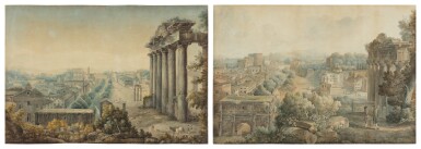 View full screen - View 1 of Lot 148. Two views of Rome, one with Grand Tourists in the foreground.