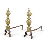 Pair of Dutch Brass and Wrought-Iron Andirons, Late 18th Century