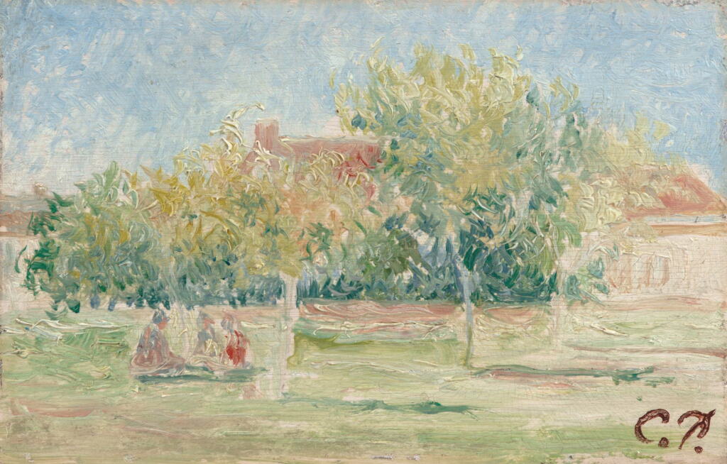 View full screen - View 1 of Lot 130. Trois personnes assises dans un jardin, Eragny-sur-Epte.