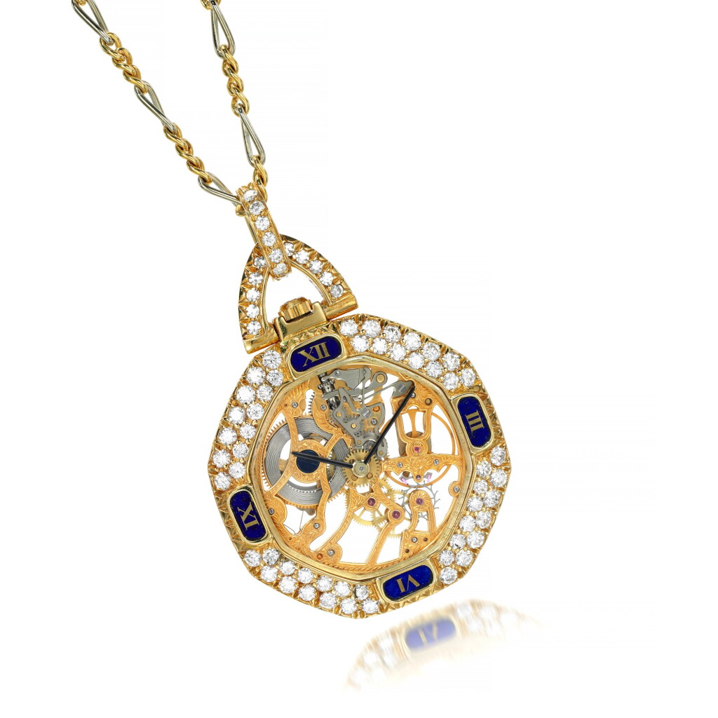 View full screen - View 1 of Lot 74. Diamond pendant watch.