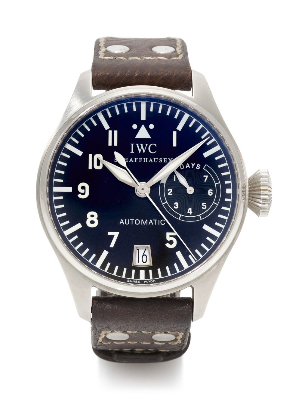 View full screen - View 1 of Lot 82. BIG PILOT, REFERENCE 5002 STAINLESS STEEL WRISTWATCH WITH DATE AND POWER RESERVE INDICATION (OROLOGIO DA POLSO IN ACCIAIO INOSSIDABILE CON DATARIO E INDICATORE RISERVA DI CARICA) CIRCA 2005 | IWC .
