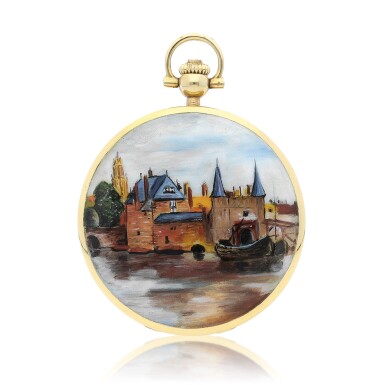 View full screen - View 1 of Lot 8278. A yellow gold hunting case watch with double sided enamel miniature painting, Circa 1970 | 浪琴 黃金獵殼懷錶,備雙面微繪琺瑯,約1970年製.