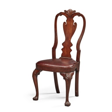 View full screen - View 1 of Lot 1051. Fine and Rare Queen Anne Shell Carved and Figured Walnut Compass-Seat Side Chair, possibly by James James (1730-1807), Philadelphia, Pennsylvania, Circa 1755.