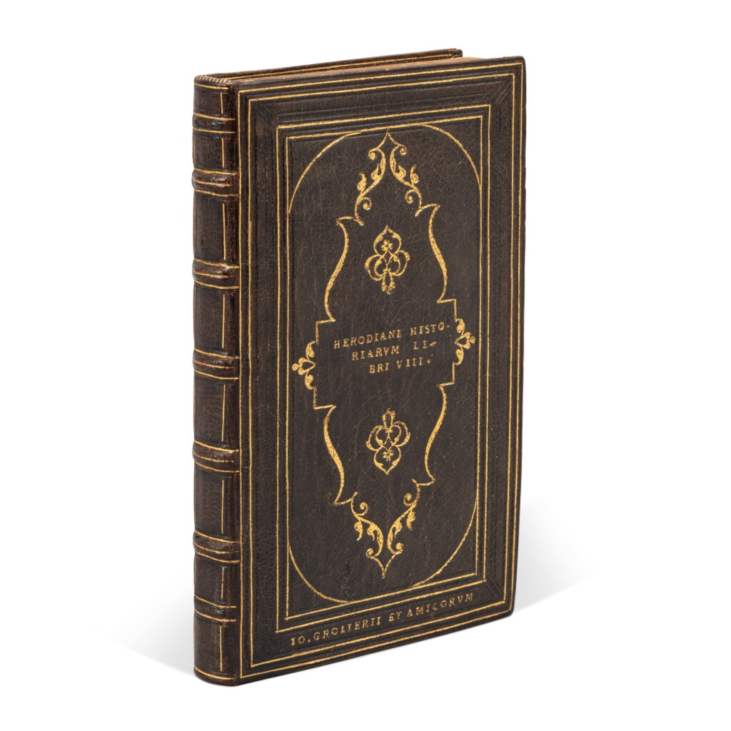 View full screen - View 1 of Lot 765. Herodianus Syrus, Herodiani Historiarum, Venice, Heirs of Aldo & Torresano, 1524, Parisian binding for Jean Grolier by Jean Picard, ca. 1540.