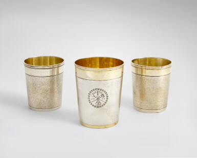 View full screen - View 1 of Lot 695. Three German Parcel-Gilt Silver Beakers, Augsburg, 17th Century.