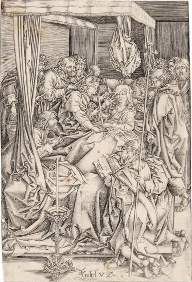 View full screen - View 1 of Lot 56. The Death of the Virgin, after Martin Schongauer (Lehrs, Hollstein 49) .