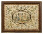 Charles II Silk Needlework Picture: Courting Scene Between Charles II and Catherine of Braganza, Circa 1685