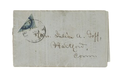 View full screen - View 1 of Lot 26. 1851 1c Blue Diagonal Bisect (9b).