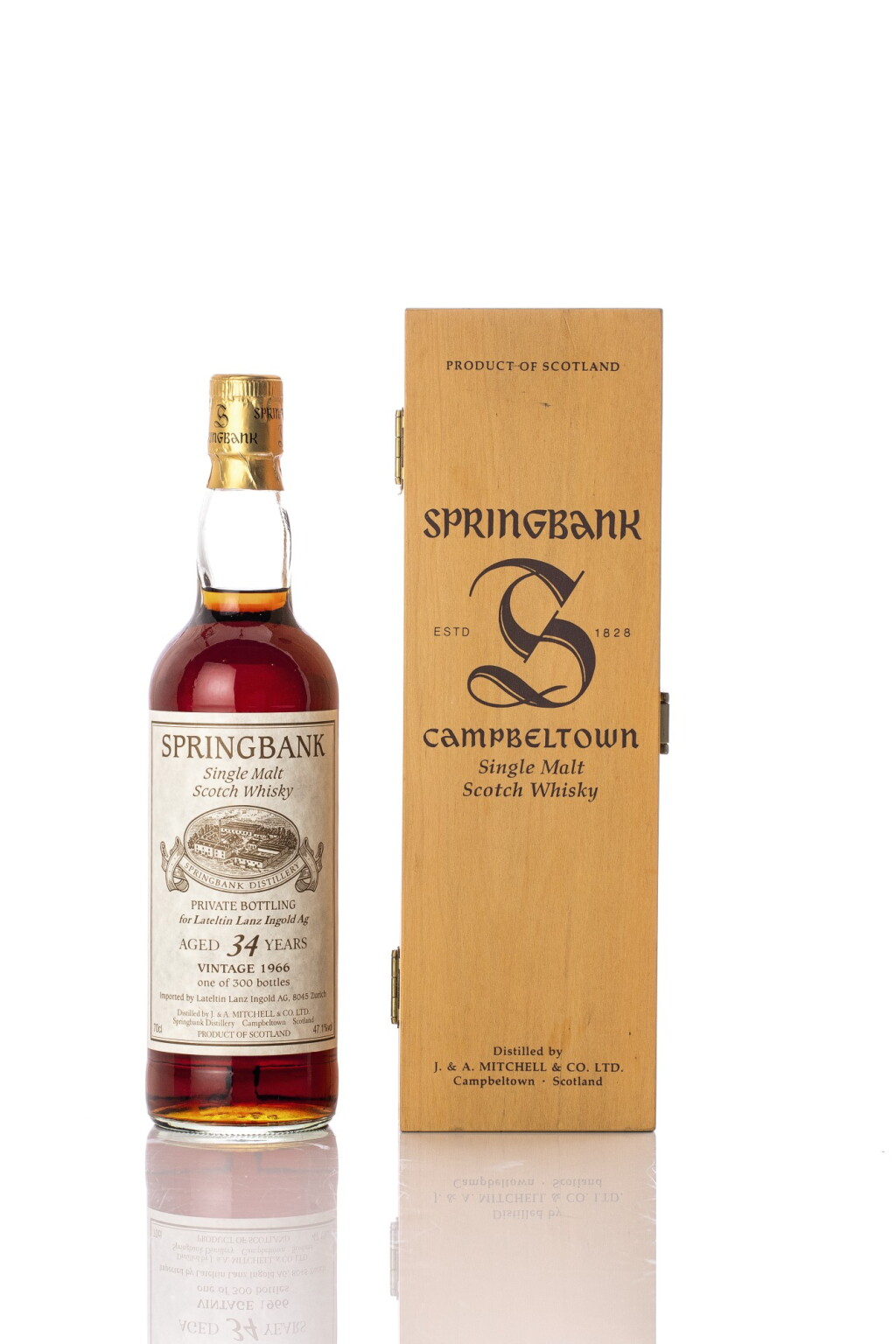View full screen - View 1 of Lot 5537. Springbank 34 Year Old for Lateltin Lanz Ingold AG 47.1 abv 1966 (1 BT70).