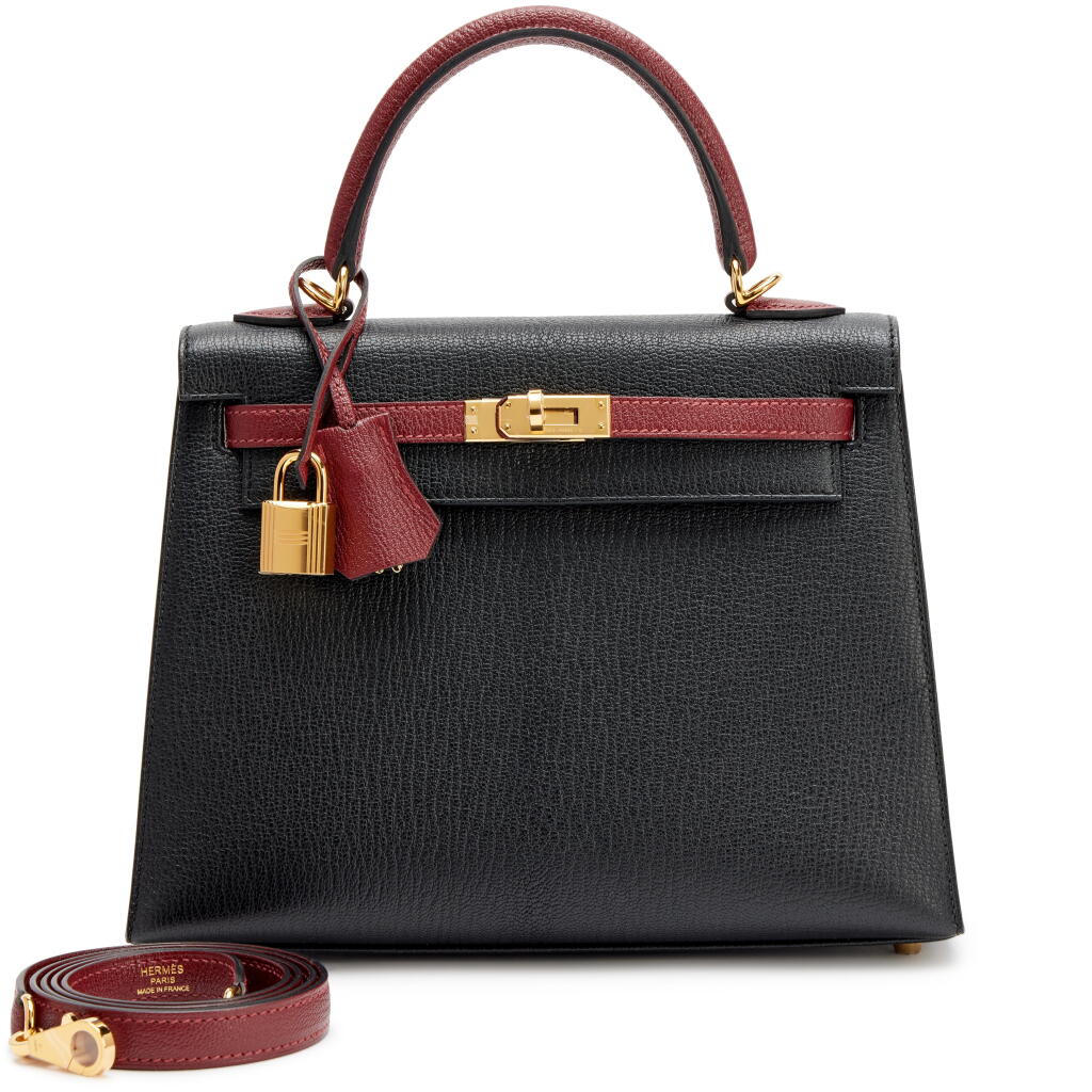 View full screen - View 1 of Lot 65. Black and Rouge H Chèvre Mysore HSS Kelly 25 Sellier Gold Hardware, 2024.