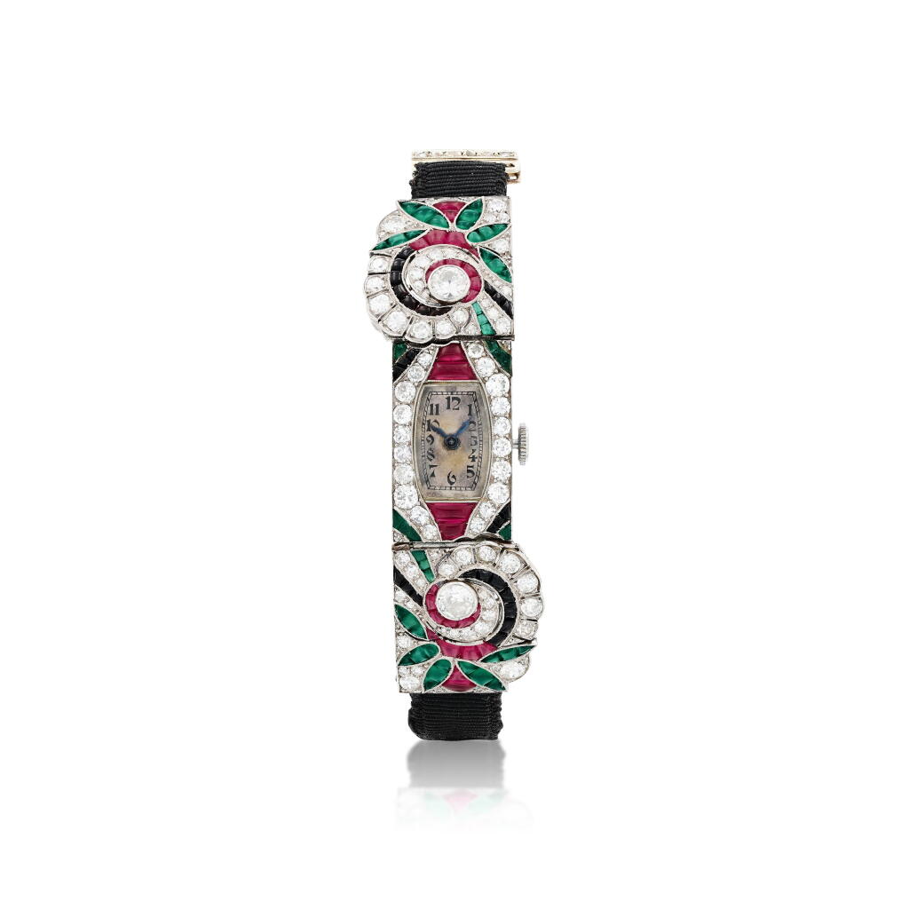 View full screen - View 1 of Lot 55. Lady's gem-set and diamond wristwatch.