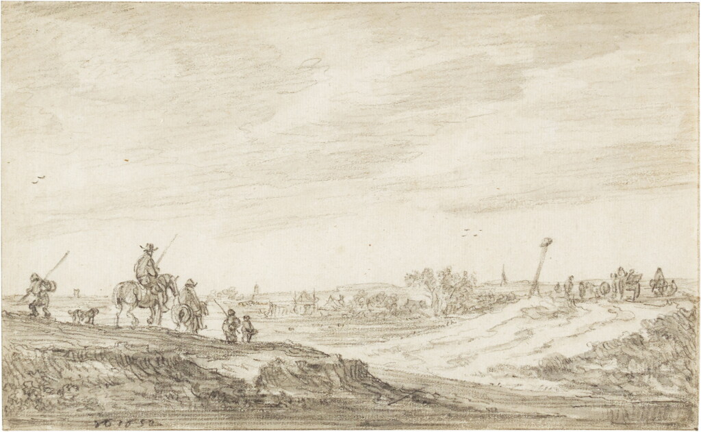 View full screen - View 1 of Lot 75. Dune landscape with riders and other figures.
